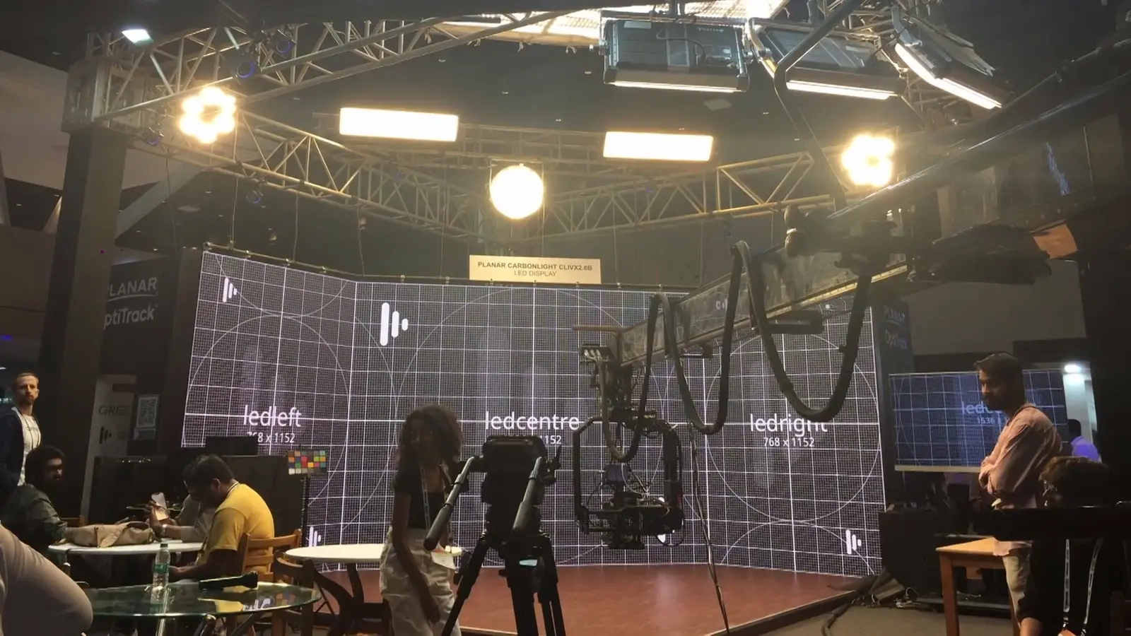 LED volume stage with tracking grid and lights